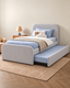 LILI Bed Frame with Pullout Bed, Performance Velvet, Soft Grey