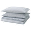 SOLFIBBLA white blue stripe bedding, stacked pillows